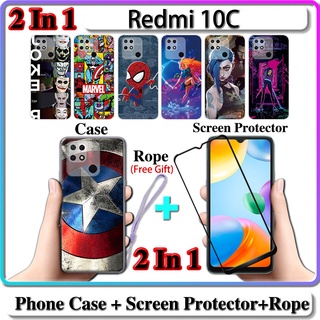 2 IN 1 เคส Redmi 10C พร้อมกระจกนิรภัยกันรอยหน้าจอโค้งเซรามิก LOL และฮีโร่