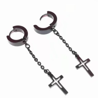 ต่างหู ตุ้มหู ไม้กางเขน Cross Huggie Earrings for Men Stainless Steel Earing