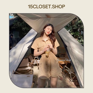 จั้มสูทคอปกกางเกงขาสั้น สไตล์แคมป์ปิ้ง มีเชือกรูดเอว งานป้าย NANNY SHOP