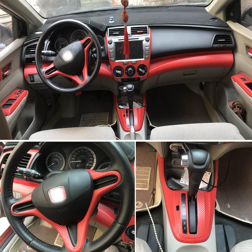สําหรับ Honda City 2009-2014 ภายใน Central แผงควบคุมประตู 3D/5D คาร์บอนไฟเบอร์สติกเกอร์ Decals จัดแต่งทรงผมรถ Accessorie