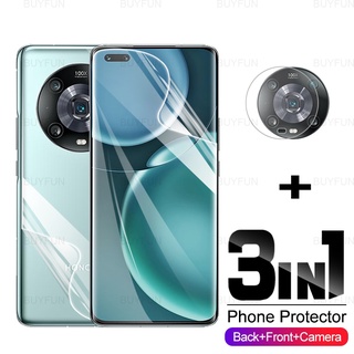 3in1 ฟิล์มไฮโดรเจล สําหรับ Honor Magic4 Pro Honer Honar Magic 4 Magic4 Ultimate HD ด้านหน้า + ด้านหลัง ป้องกันหน้าจอ ฟิล์มเลนส์กล้อง