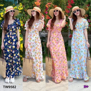 MaxiDress เดรสยาวแขนจั๊มระบายปลายแขนทรงแขนพองนิดๆ