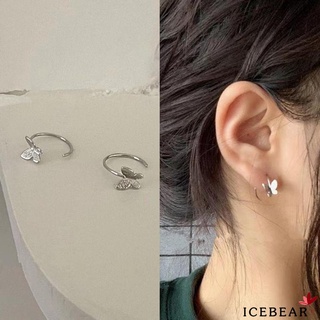 ICE-Women Ear Studs Solid Color Butterfly Shaped Metal Earrings Ear Decorative Tools