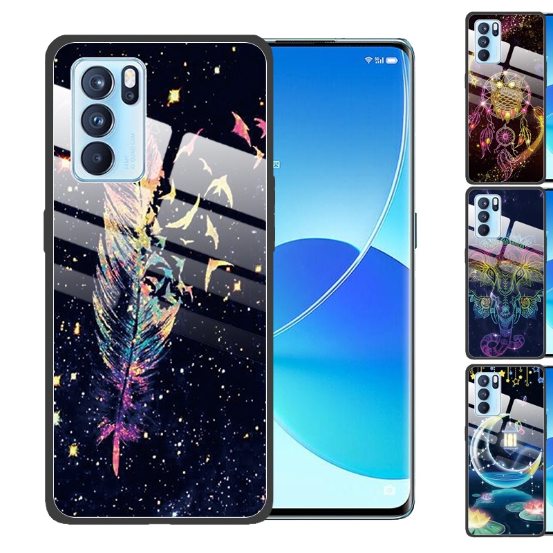 OPPO Reno 5 Pro 3 4 4G 10X Zoom Reno2 Z F F11 Pro F9 Reno6Z 5G Leaves Moon Tempered Glass Cover Anti-Scratch Phone Case