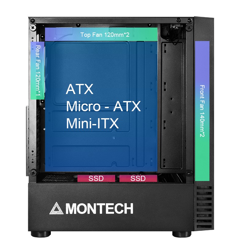 CASE (เคส) MONTECH รุ่น X2 MESH TEMPERED GLASS (มี 2 สี BLACK | WHITE) มีพัดลม LED Rainbow ด้านหน้า 2 ตัว ด้านหลัง 1 ตัว - รูปที่ 5