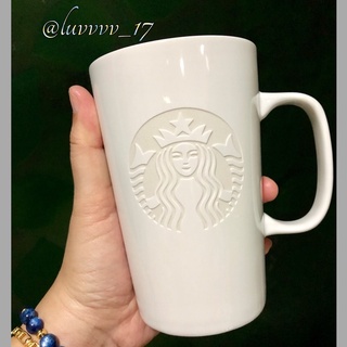 Starbucks Coffee White 2014 Embossed Mermaid Logo Siren G Mug Cup