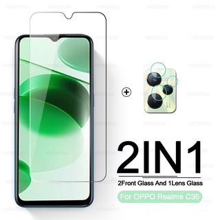 2in1 ฟิล์มกระจกนิรภัยกันรอยหน้าจอ เลนส์กล้องหลัง แบบใส สําหรับ Realme C35 Realm C 35 35C 4G 2022 RMX3511 6.6 นิ้ว