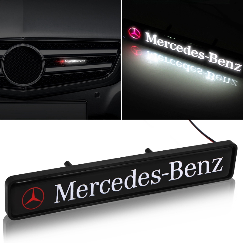 Dengan lampu สติกเกอร์ตราสัญลักษณ์ LED พร้อมกระจังหน้ารถยนต์ สําหรับ Mercedes-Benz W203 W210 W211 W124 W202 W204 AMG E300L E300L S-Class C-Class c180 glk300 cls clk slk