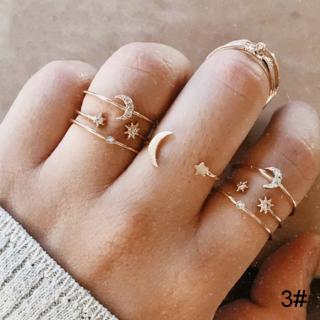 YEEZII Vintage Gold Crystal Ring Set Moon Star Rings Women Finger Ring Wedding Jewelry Anniversary Gift