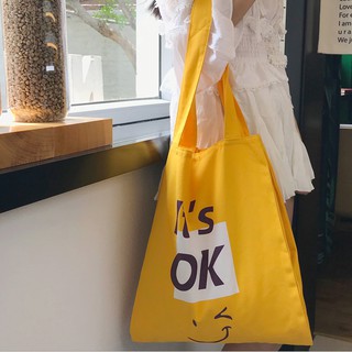 NEW! Its ok tote bag กระเป๋าผ้าสีเหลือง ลายเกาหลีสุดน่ารัก