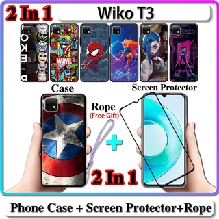 2 IN 1 เคส Wiko T3 พร้อมกระจกนิรภัยกันรอยหน้าจอโค้ง เซรามิค LOL และการออกแบบฮีโร่