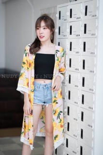 💋เสื้อคลุมยาว ผ้าพิมพ์ลายดอกทานตะวัน🌻🌻
