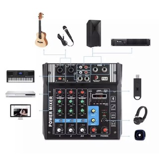 POWER MIXER รุ่น PA 4 มิกเซอร์ MINI 4 CH ขยายเสียง200วัตต์ BLUETOOTH USB