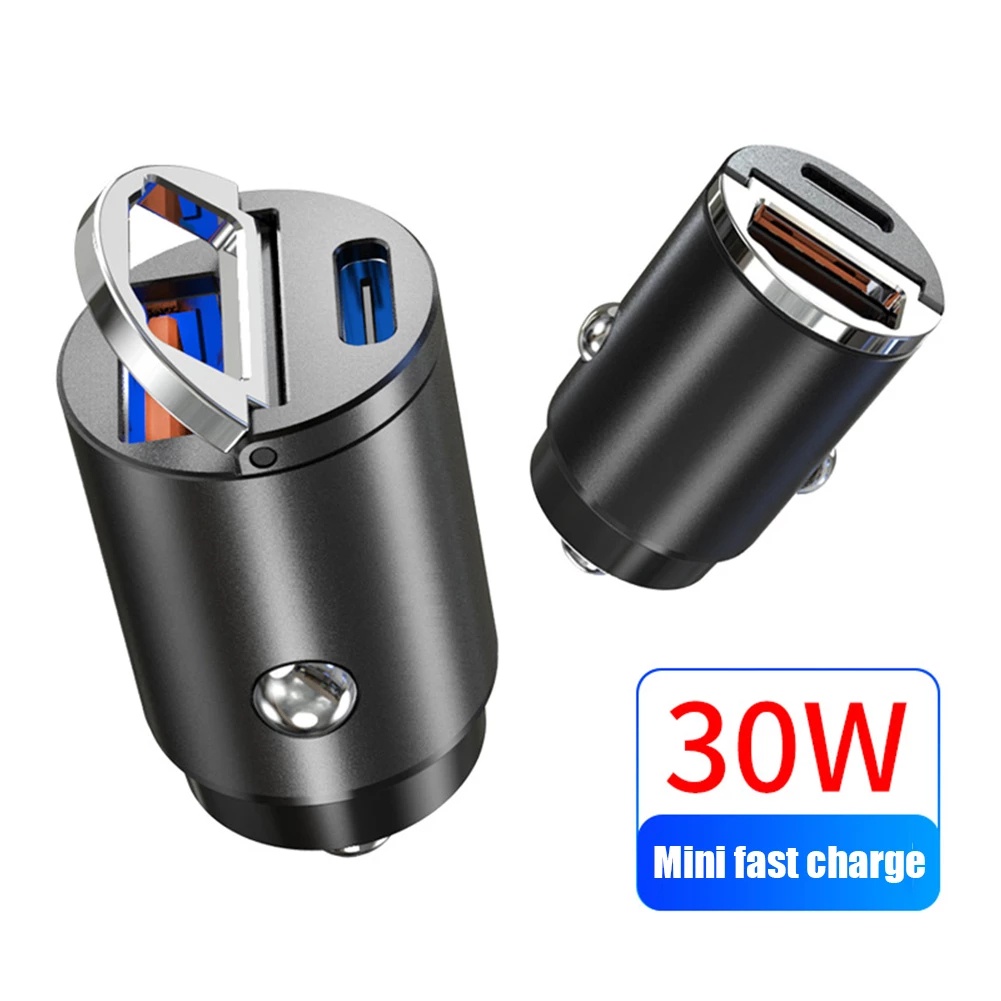 Mini Stealth Car Adapter 30W Dual USB Quick Charge Type C PD Charger Adapter PD QC/PD PD Car Charger