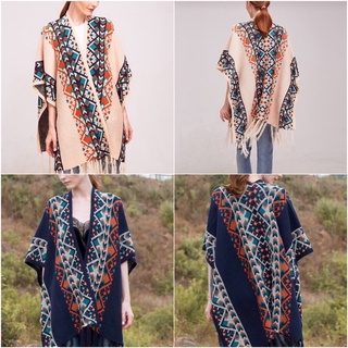 Autumn winter fashion  Solo Aztec wool kimono Cardigan เสื้อคลุมทรงปีก ใส่เป็นผ้าพันคอ ใส่เป็นคลุมได้หลายแบบ