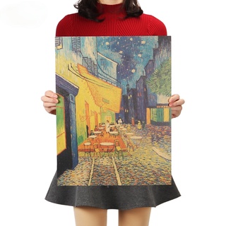 Dlkklb สติ๊กเกอร์โปสเตอร์ Van Gogh Cafe Nostalgic Retro สําหรับติดตกแต่งผนังบ้าน 36x47ซม.