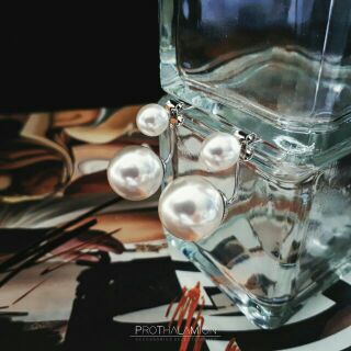 Luxury Minimal Classy Pearl Silver Earrings : ต่างหู ต่างหูออกงาน ตุ้มหู สีเงิน มุก มินิมอล