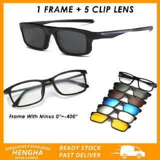 【HENGHA】【พร้อมสต็อก】1+5 แว่นกันแดด Polarized ผู้หญิง / ผู้ชายสายตาสั้นแว่นตาแม่เหล็กคลิปบนเลนส์