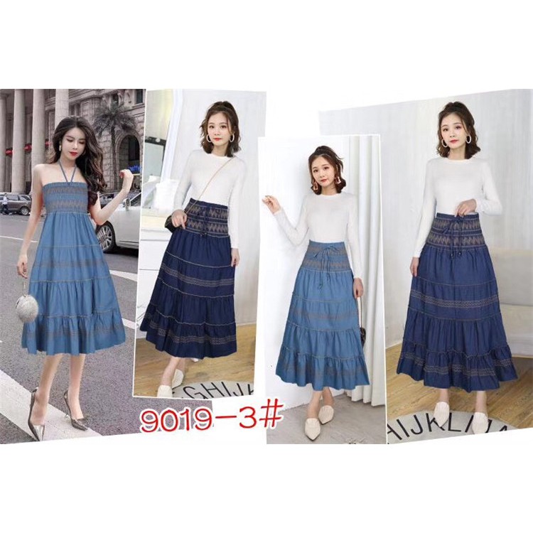 ผู้หญิง A - Line กระดุมเอวสูงสายรัดด้านหน้าจีบเอวยางยืดกระโปรง  9108#