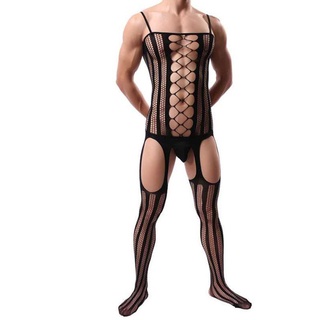 Mens one-piece stockings net high stretch sexy mens open file transparent see-through underwear