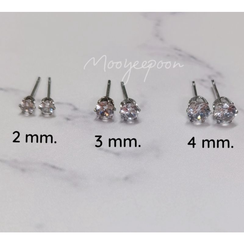 ต่างหูเพชร​เดี่ยว​ ต่างหูเพชร​CZ​ ขนาด​ 2 mm.​/3 mm./4 mm.[ ราคา/คู่​]​