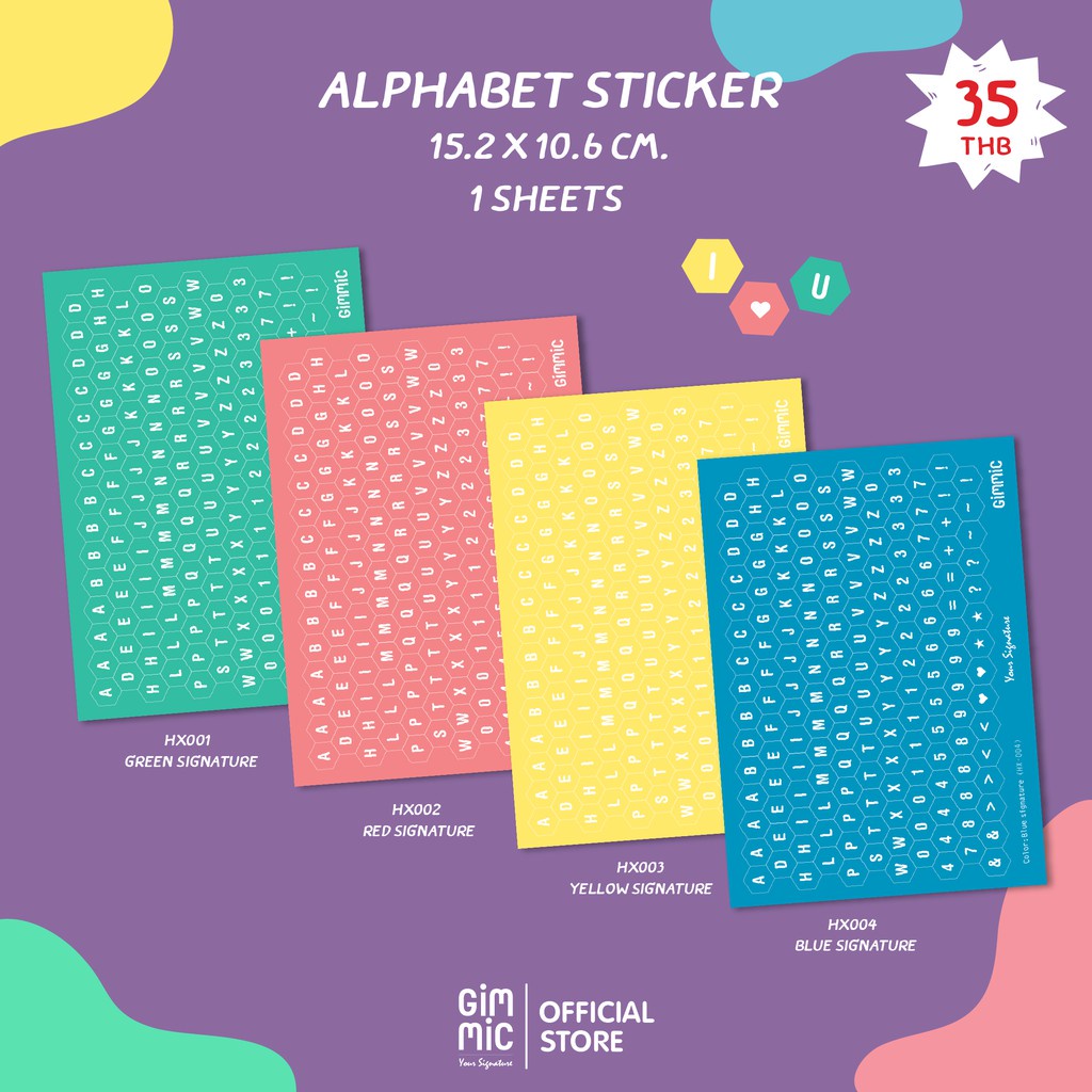 ☏Gimmic สติกเกอร์ABC ไดคัททรงรังผึ้ง (6เหลี่ยม) ธีม Signature (die-cut sticker)