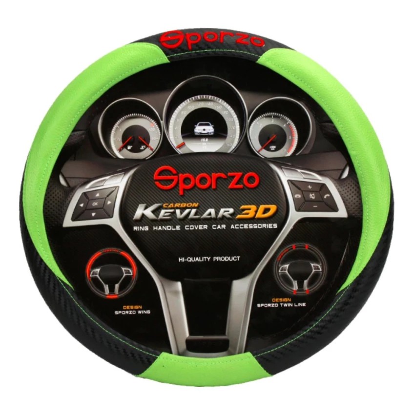 SPORZO หุ้มพวงมาลัย Kevlar 3D สำหรับรถเก๋ง รถกระบะ (สีเขียว)
