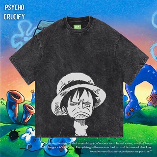 เสื้อยืดโอเวอร์ไซส์เสื้อยืด ขนาดใหญ่ พิมพ์ลาย Psycho Crucify Monkey D Luffy | หินล้างทําความสะอาด | เสื้อยืด ขนาดใหญ่ |