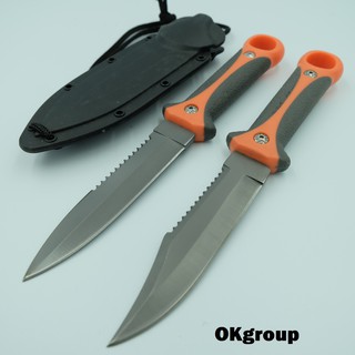 OKgroup FX004-NORMAL and CURVE Fixed blade knife มีดพกพา มีดเดินป่า มีดดำน้ำ มีดพกทหาร ยาว22.00ซม มาพร้อมปลอกพลาสติกแข็ง