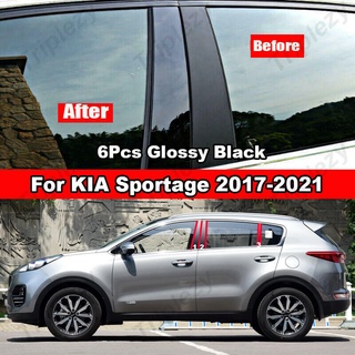 สติกเกอร์คาร์บอนไฟเบอร์ สีดํามันวาว สําหรับติดเสาประตู หน้าต่างรถยนต์ KIA Sportage 2017-2021 6 ชิ้น