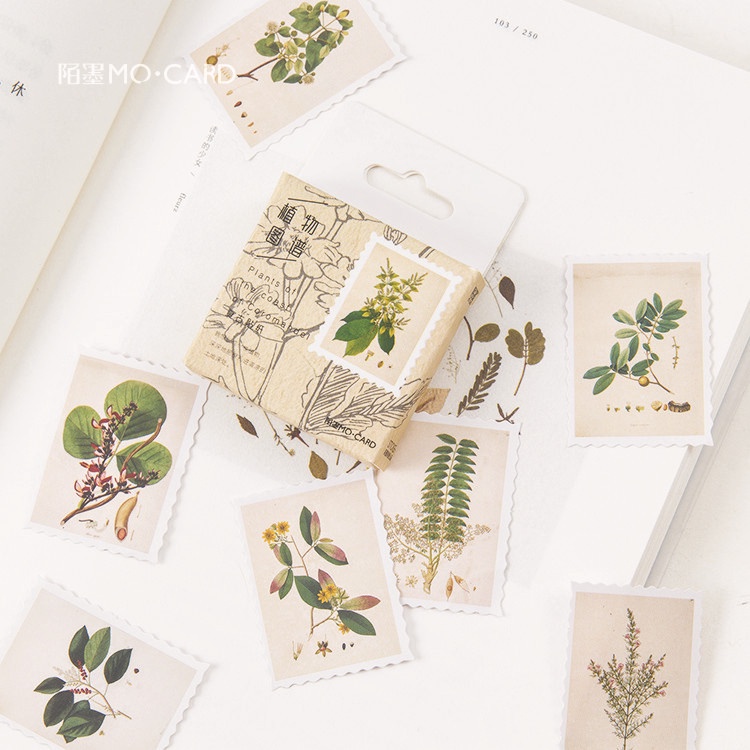 ENWEI 46 Pcs Plant Atlas Series Box Stickers Journal Album DIY Deco Sticker Creative Stationery