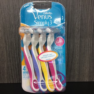 Gillette Venus Simply 3 (4ชิ้น/แพ็ค) ยิลเลตต์ วีนัส ซิมพลี่ 3 ใบมีดโกนพร้อมด้าม สำหรับผู้หญิง