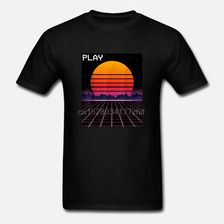 เสื้อยืดผ้าฝ้ายพิมพ์ลายแฟชั่น เสื้อยืด ลาย 80S Neon Grid Sunset Vaporwave สําหรับผู้ชาย