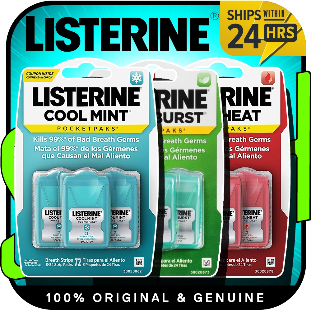 Listerine Pocketpaks Cool Mint / Fresh Burst / Cool Heat - Breath Strips Kills Bad Breath Germs.
