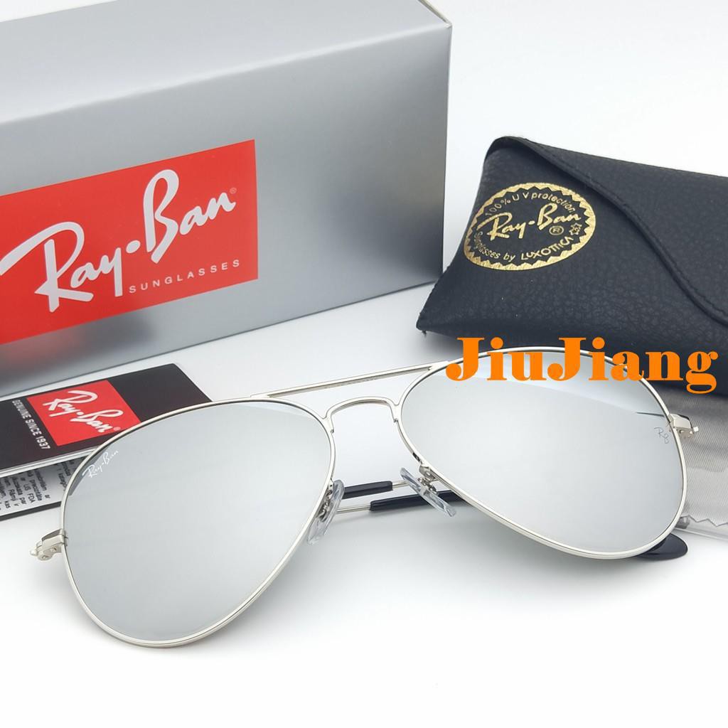 พร้อมส่ง JiuJiang Ray-ban ของแท้ แว่นตากันแดด RB3025 3026 เลนส์แก้ว สีเงิน