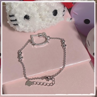 925 Silver-plated Diamond KT Cat Bow Bracelet Female Ins Cute Girl Student Jewelry for Best Friend Girlfriend Gift