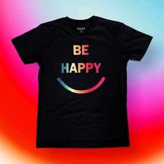 bank’s BE Happy T-Shirt เสื้อยืดสีดำ เสื้อยืดคอกลม เสื้อยืดคุณภาพดี