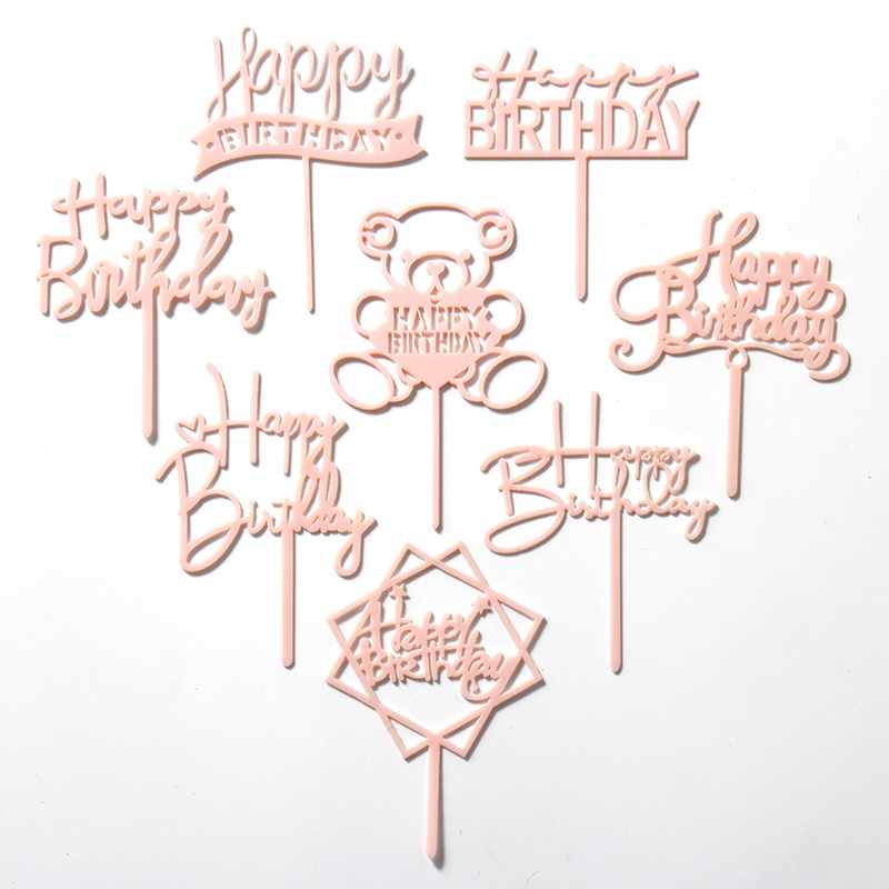 ป้ายอะคริลิค Happy Birthday ขนาดเล็ก สําหรับตกแต่งเค้กวันเกิด 1 ชิ้น (สีชมพูอ่อน)