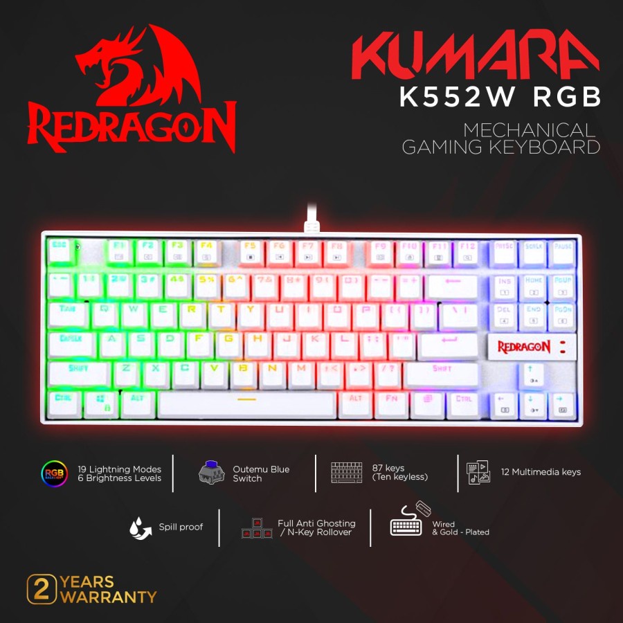 REDRAGON Reddragon K552W-RGB Gaming Keyboard Mechanical RGB KUMARA WHITE