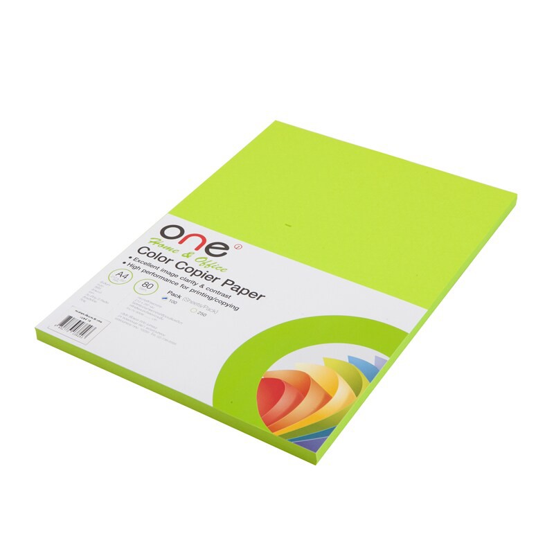 กระดาษสีถ่ายเอกสาร 19 สีเขียวสะท้อนแสง (100แผ่น) ONE Copy color paper, 19 reflective green (100 shee