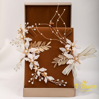 1Set Elegant Gold Leaves Flower Rhinestone Pearl Hairpin Bridal Wedding Party Hair Ornaments Suitable Fairy Daily Wear