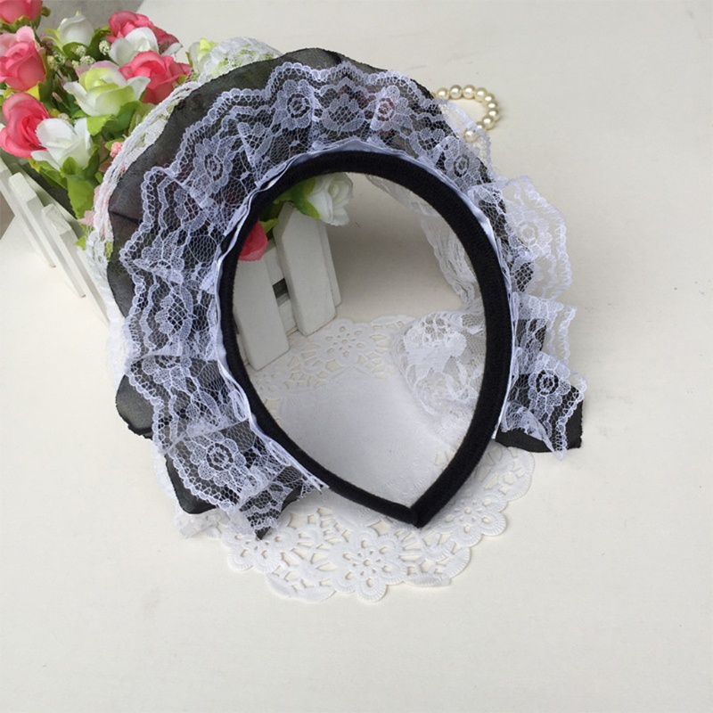 Cozy Women Ruffles Lace Hair Hoop with Mesh Headband Multilayer Lace Lolita Cosplay Props Maid Anime Headdress Accessories ราคา ถูกที่สุด ดีลบีเคเค แกลเลอรีภาพที่ 5