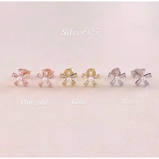 Winterwinter Jewelry Silver925 : เครื่องประดับเงินแท้ เงินแท้925 ต่างหูดอกไม้ cz ประดับมุก ใส่แล้วน่ารักมากๆ