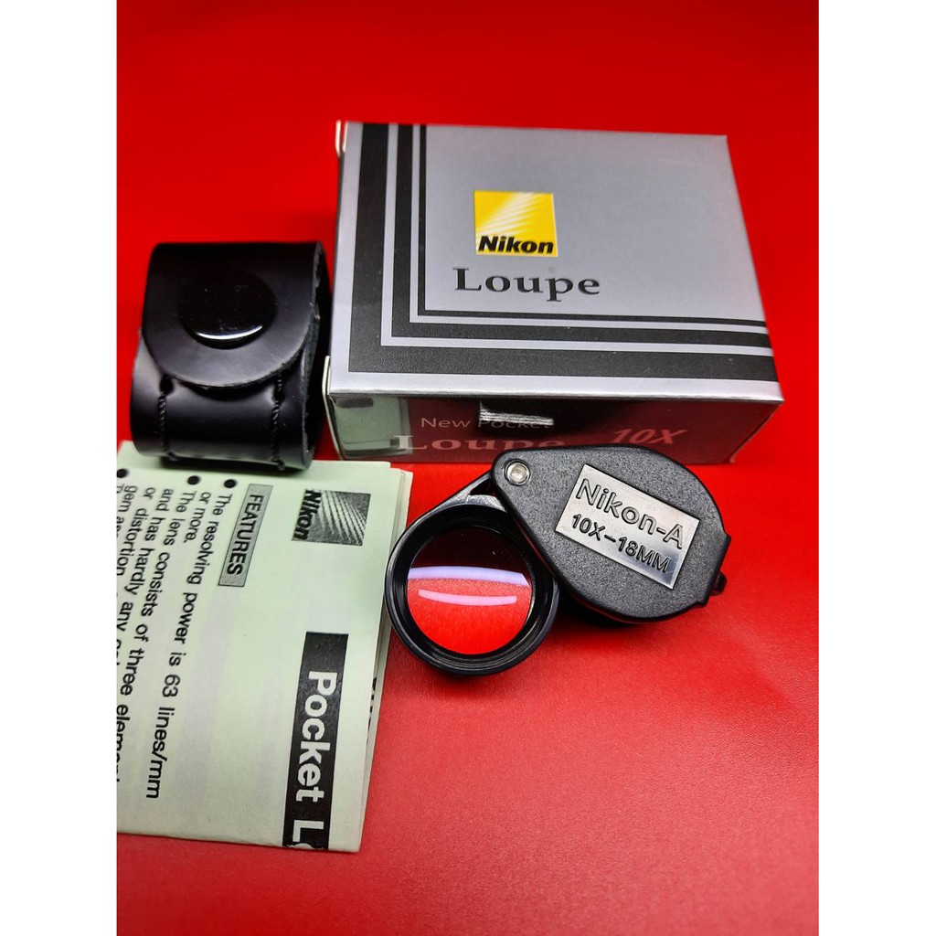 Nikon Loupe 10 X Japan เลนส์แก้วสามชั้น สีดำล้วน -สีดำขาวพร้อซองหนังแท้