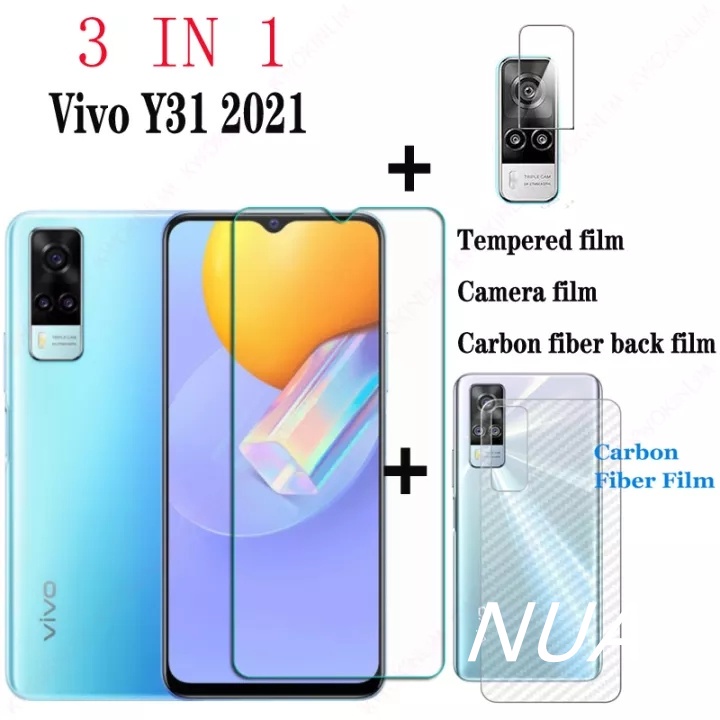 3in1 Vivo Y31 / Y51 2021 ฟิล์มเลนส์กล้อง + ฟิล์มกระจกเต็มจอ+ ฟิล์มหลัง ฟิล์มกันกระแทกขอบดำ
