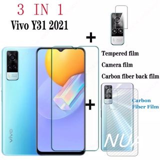 3in1 Vivo Y31 / Y51 2021 ฟิล์มเลนส์กล้อง + ฟิล์มกระจกเต็มจอ+ ฟิล์มหลัง ฟิล์มกันกระแทกขอบดำ