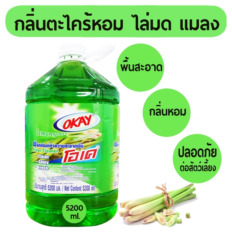 OKAY น้ำยาทำความสะอาดพื้น 5200 มล โอเค กลิ่นตะไคร้ ไล่มด ไล่แมลง (FCG5200)