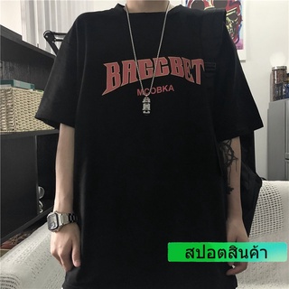 เสื้อยืดแขนสั้นราคาถูกและสบายที่สุด   เสื้อยืดแขนสั้นพิมพ์ลายตัวอักษรย้อนยุคหลวมสำหรับชายและหญิง