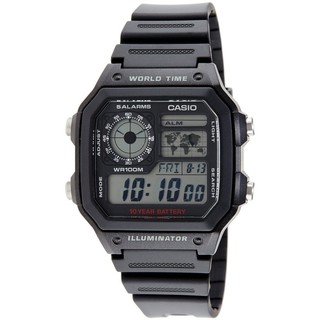 Casio นาฬิกาข้อมือผู้ชาย สายเรซิ่น สีดำ รุ่น AE-1200WH,AE-1200WH-1AVDF