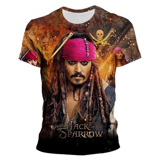 เสื้อยืดลําลอง แขนสั้น พิมพ์ลายดิสนีย์ Caribbean Jack Sparrow 3 มิติ สําหรับผู้ชาย และผู้หญิง